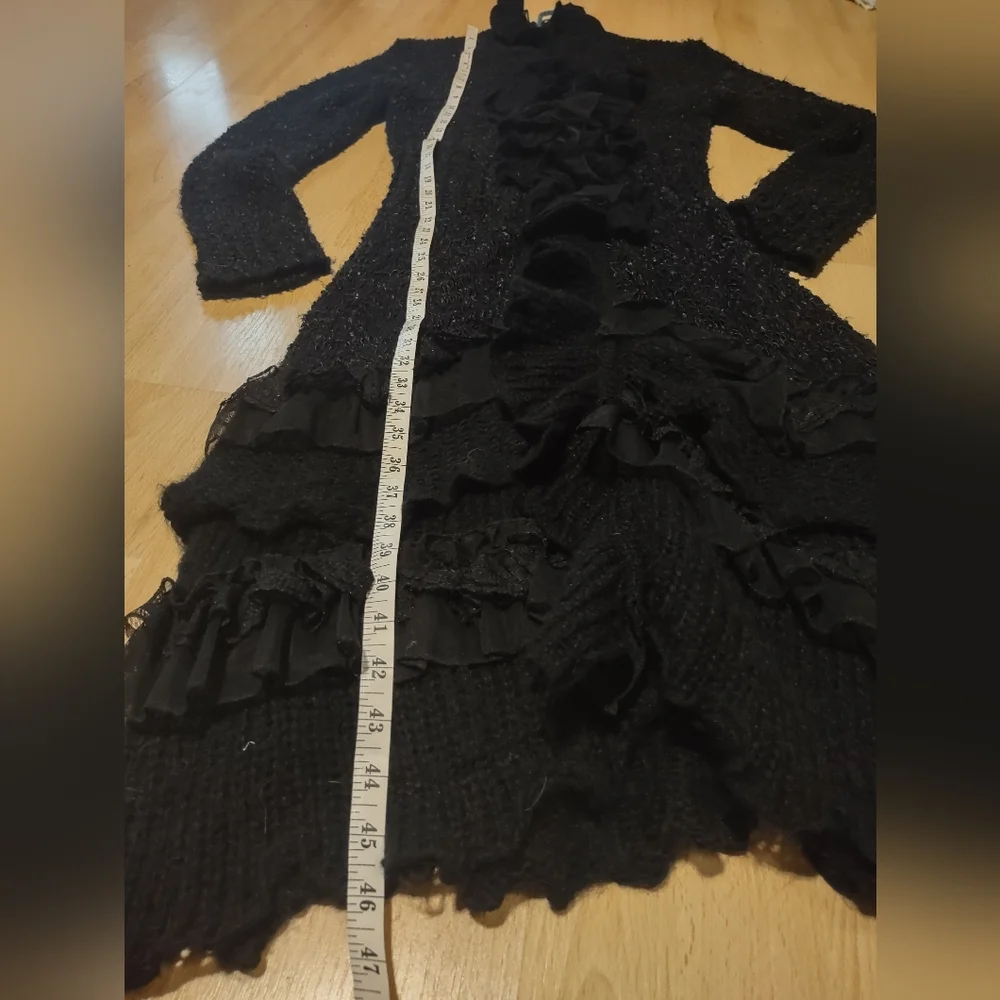 Elegant Black Ruffled Women's Sweater Duster - Picture 15 of 15